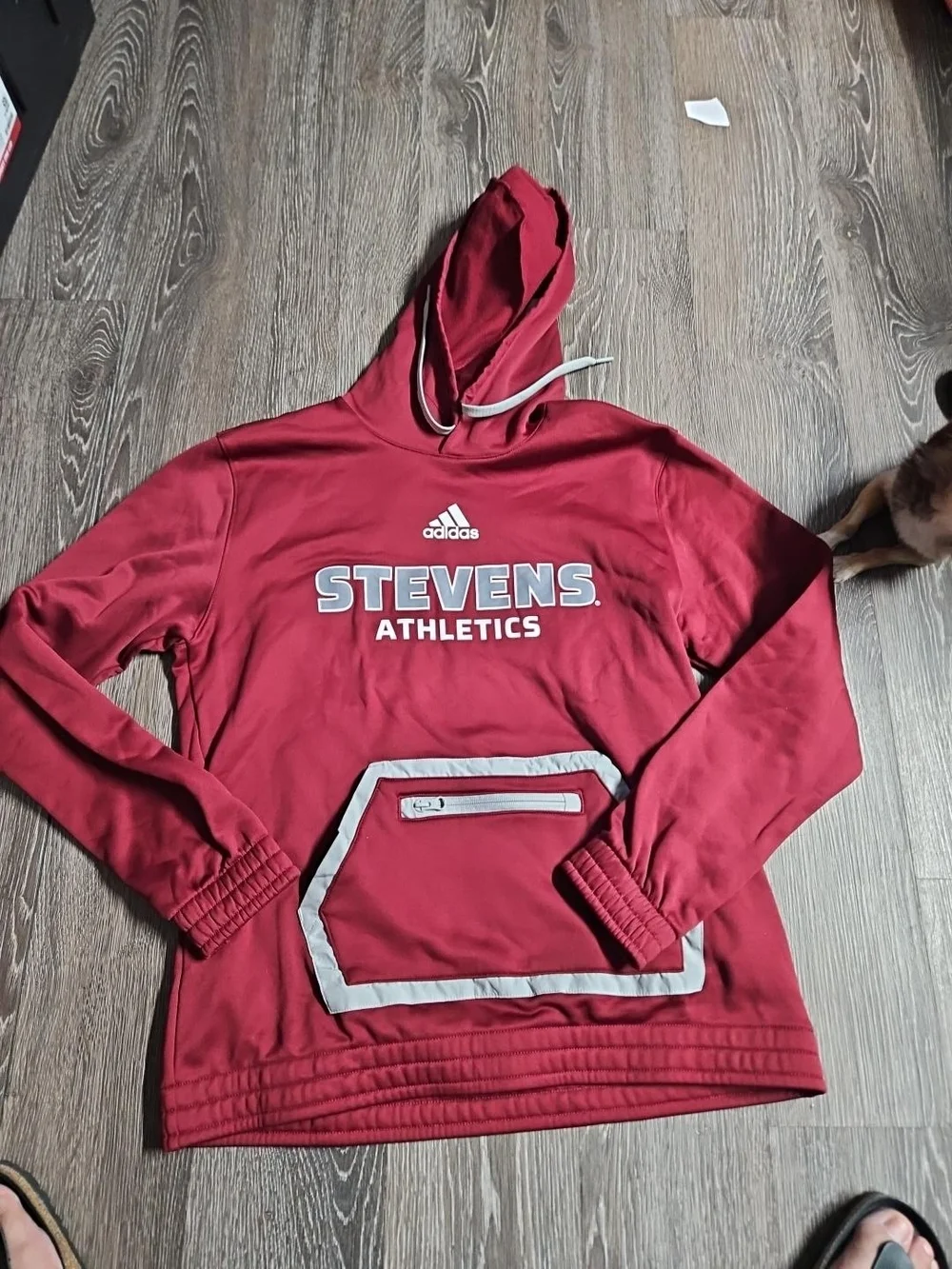 adidas Maroon Stevens Athletics Crewneck Hoodie with Gray Trim